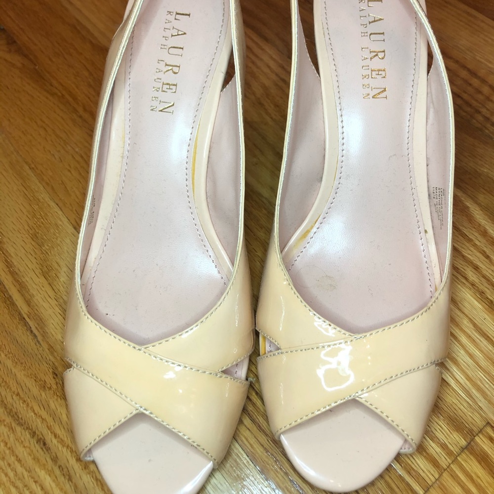 Ralph Lauren cream peep-toe sling back wedges